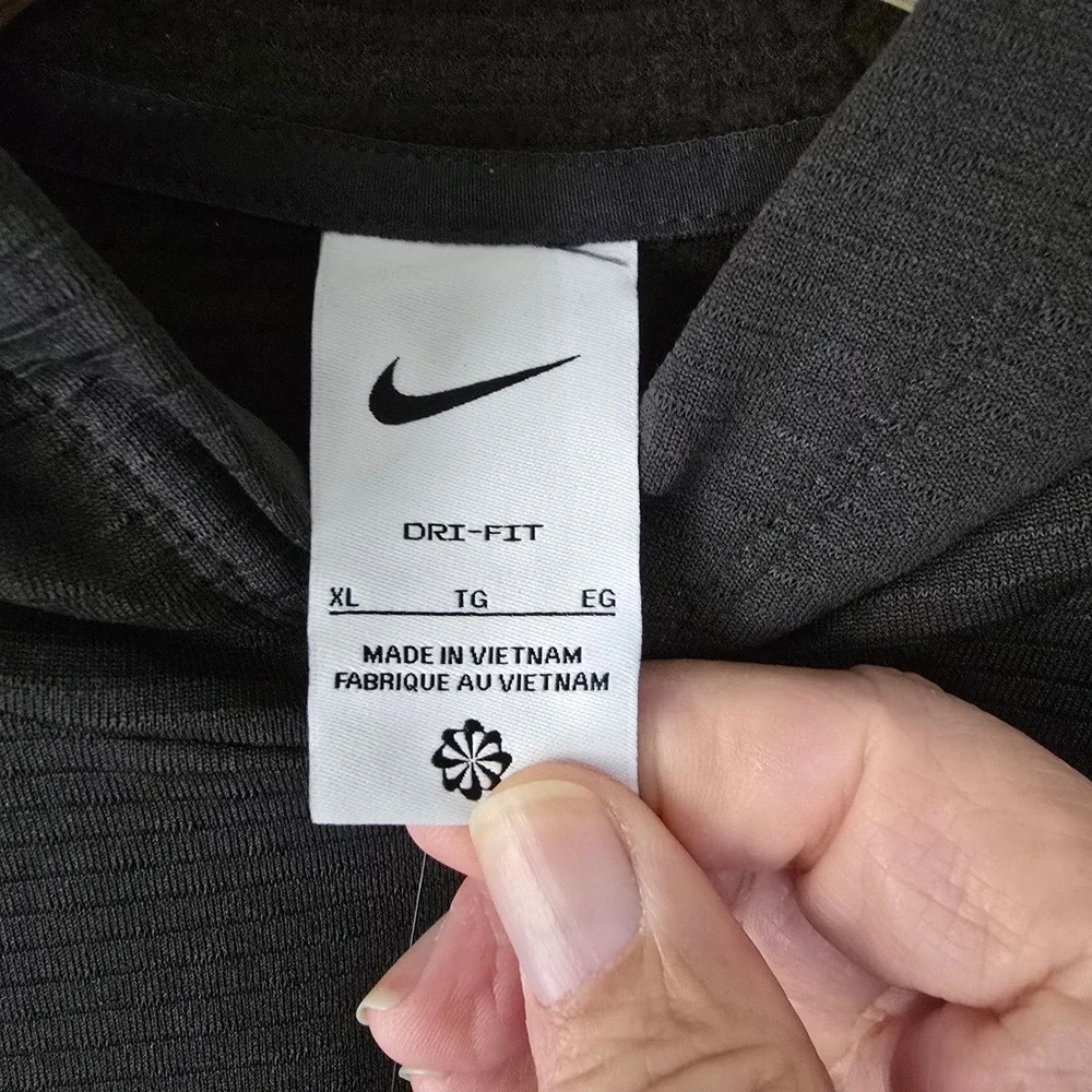 Nike Dri-FIT Mens XL Charcoal Grey Grid Ribbed Fleece Training Pullover Hoodie